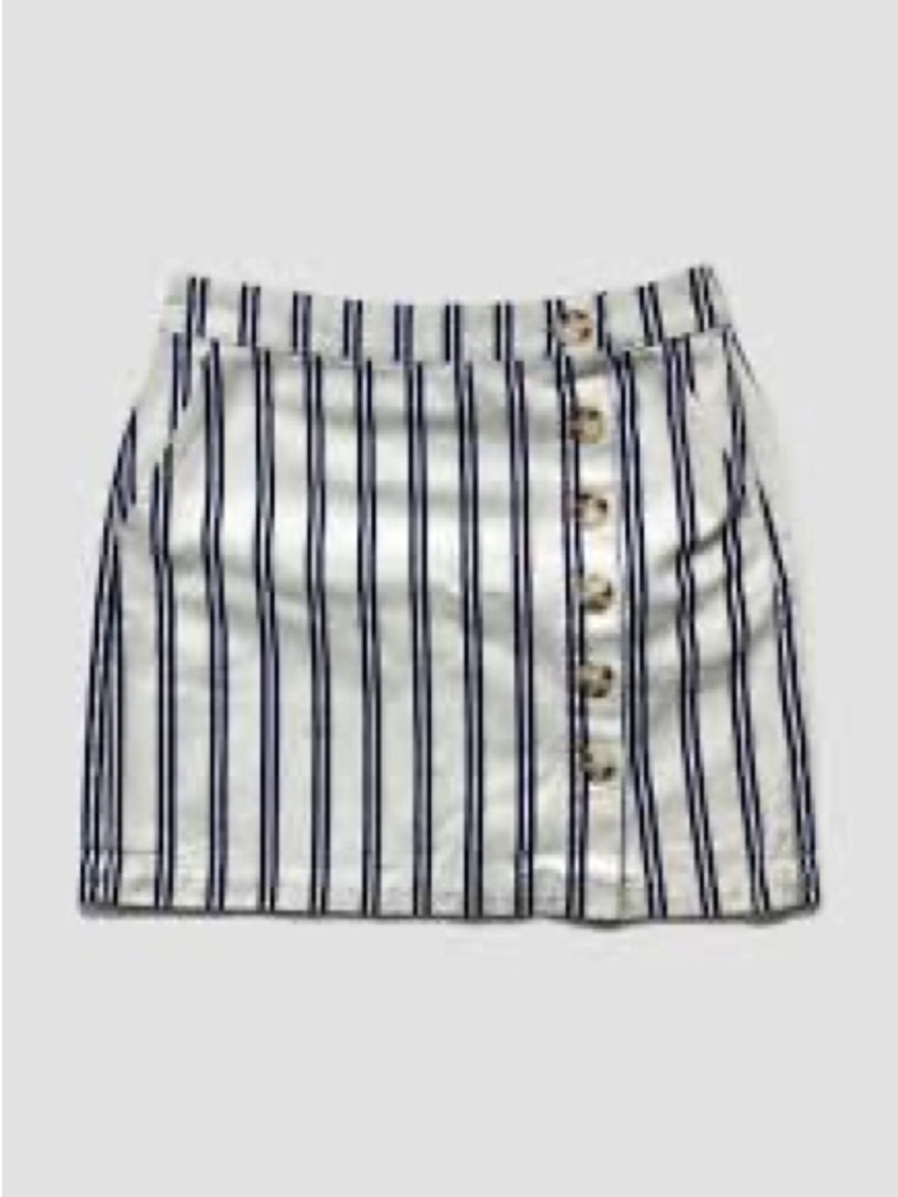 Striped Button-Front Mini Skirt in White and Navy